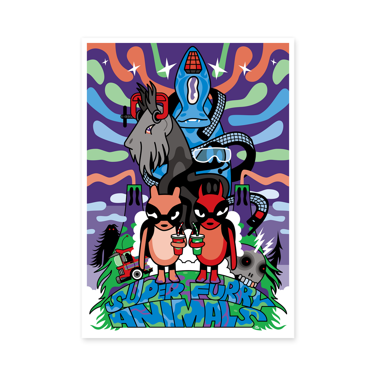 Limited Edition Signed Pete Fowler Print – Super Furry Animals